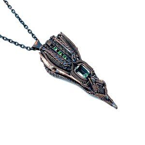 Handmade Copper wire wrapped Starship Spaceship pendant with Natural gemstones